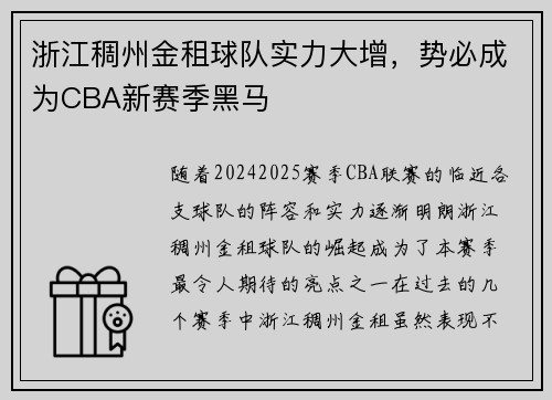浙江稠州金租球队实力大增，势必成为CBA新赛季黑马